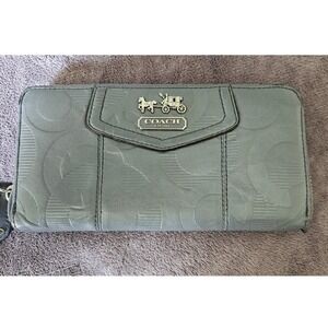 Coach Blue/Grey Signature Zip Around Wallet‎ Designer Purse Clutch Organizer